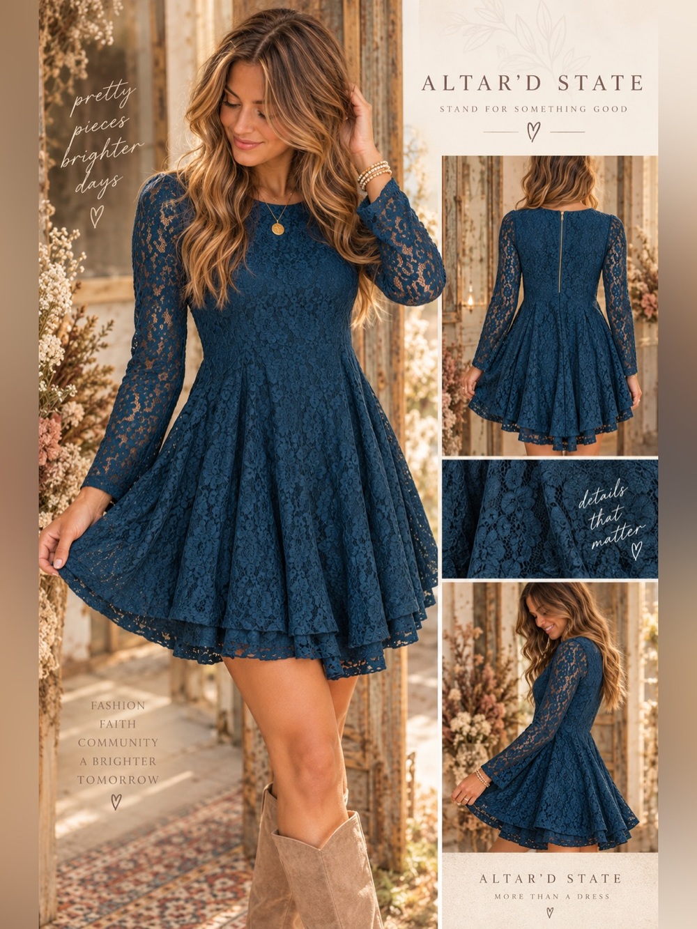 Altar’d State Teal Blue Lace Fit & Flare Dress